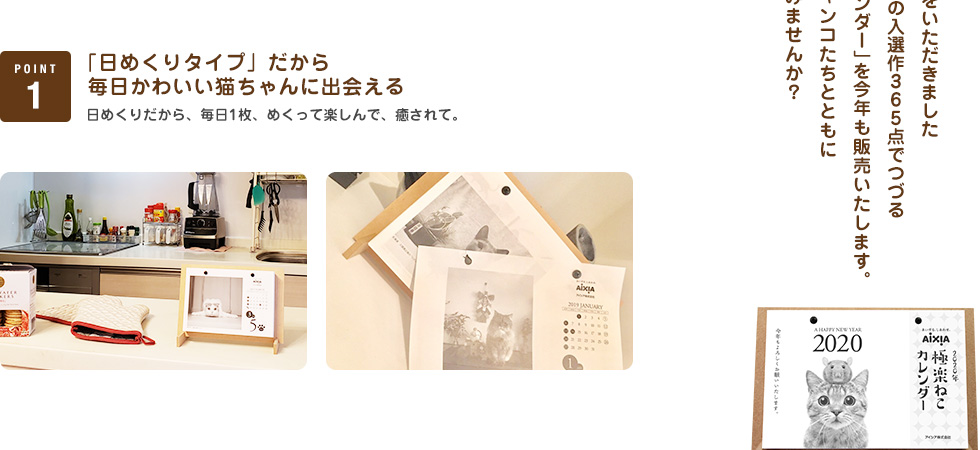 「日めくりタイプ」だから毎日かわいい猫ちゃんに出会える 日めくりだから、毎日1枚、めくって楽しんで、癒されて。